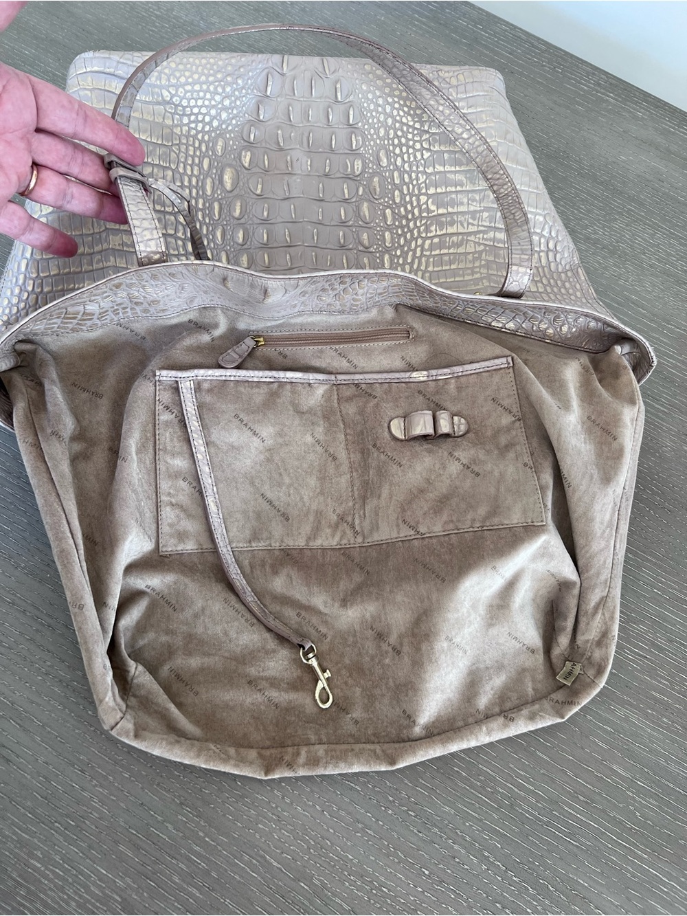 Brahmin Croc-Embossed Tote in Light Taupe - Picture 12 of 15